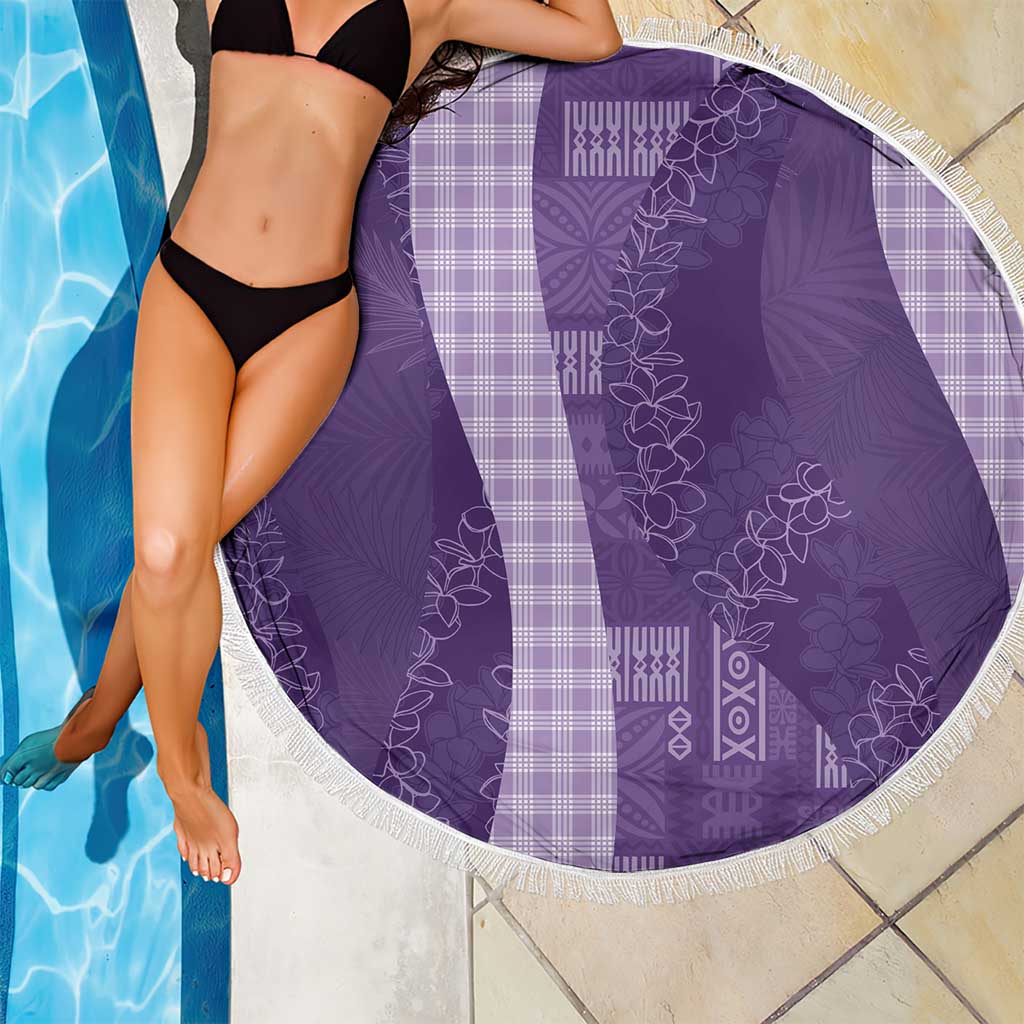 Polynesian Tribal Pattern Patchwork Picturesque Beach Blanket Deep Violet
