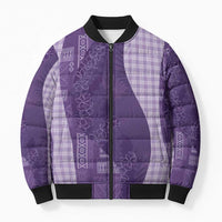 Polynesian Tribal Pattern Patchwork Picturesque Bomber Puffer Jacket Deep Violet