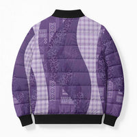 Polynesian Tribal Pattern Patchwork Picturesque Bomber Puffer Jacket Deep Violet