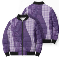 Polynesian Tribal Pattern Patchwork Picturesque Bomber Puffer Jacket Deep Violet