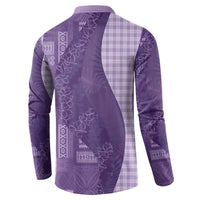 Polynesian Tribal Pattern Patchwork Picturesque Button Sweatshirt Deep Violet