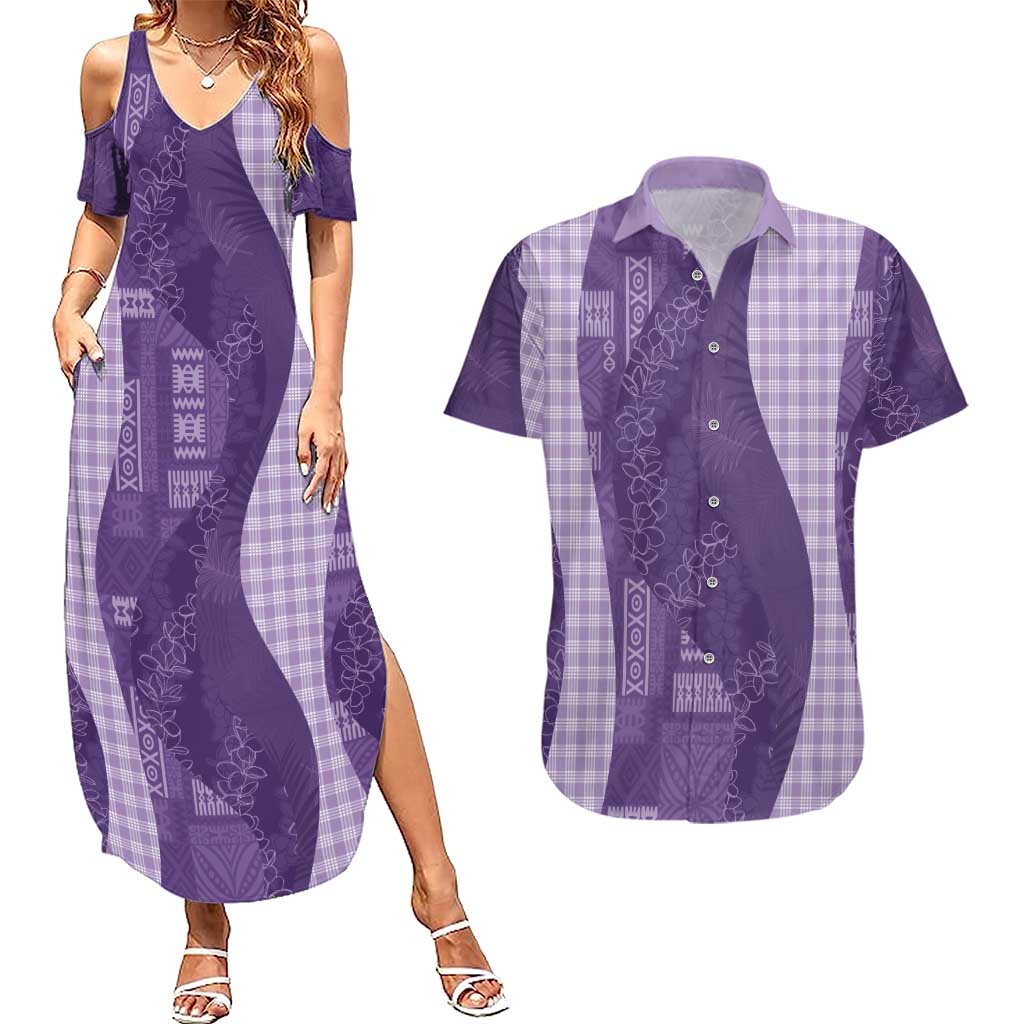 Polynesian Tribal Pattern Patchwork Picturesque Couples Matching Summer Maxi Dress and Hawaiian Shirt Deep Violet LT7 Violet - Polynesian Pride