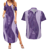 Polynesian Tribal Pattern Patchwork Picturesque Couples Matching Summer Maxi Dress and Hawaiian Shirt Deep Violet LT7 Violet - Polynesian Pride