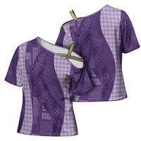 Polynesian Tribal Pattern Patchwork Picturesque Cross Shoulder Shirt Deep Violet