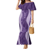 Polynesian Tribal Pattern Patchwork Picturesque Family Matching Mermaid Dress and Hawaiian Shirt Deep Violet