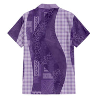 Polynesian Tribal Pattern Patchwork Picturesque Family Matching Short Sleeve Bodycon Dress and Hawaiian Shirt Deep Violet