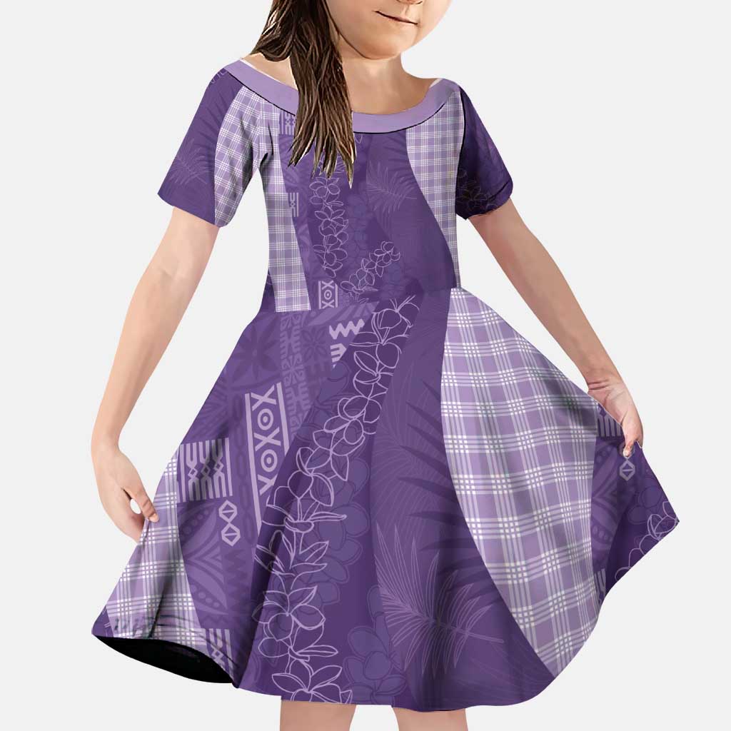 Polynesian Tribal Pattern Patchwork Picturesque Family Matching Summer Maxi Dress and Hawaiian Shirt Deep Violet