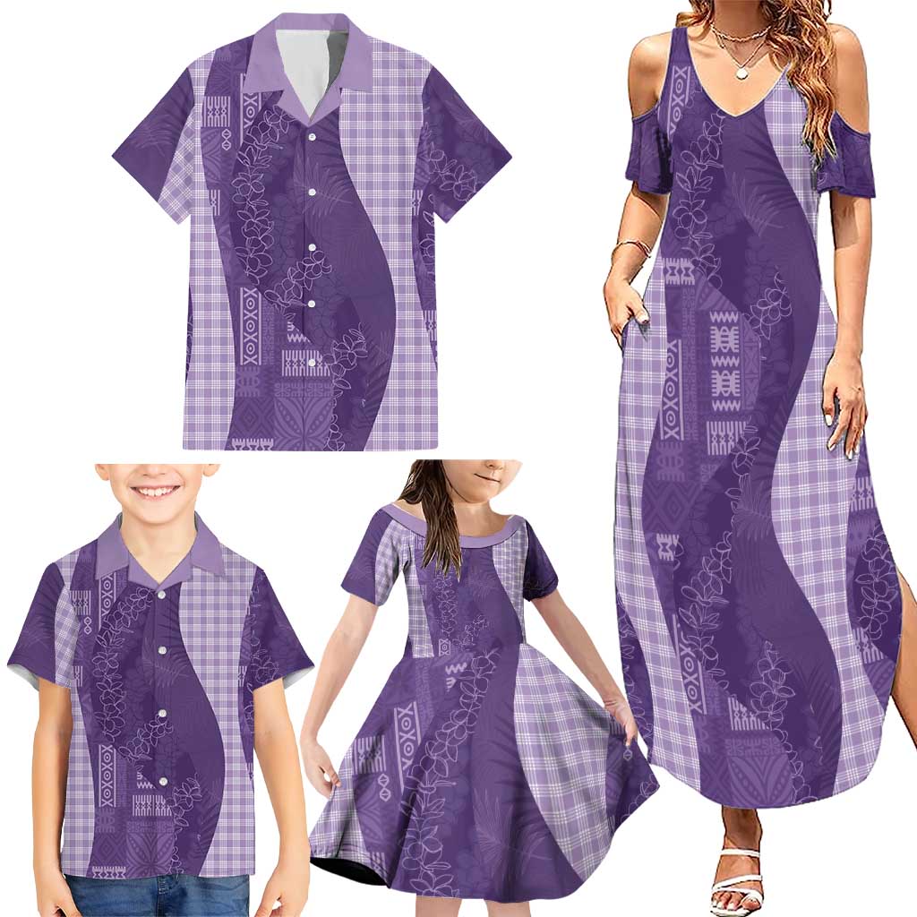 Polynesian Tribal Pattern Patchwork Picturesque Family Matching Summer Maxi Dress and Hawaiian Shirt Deep Violet