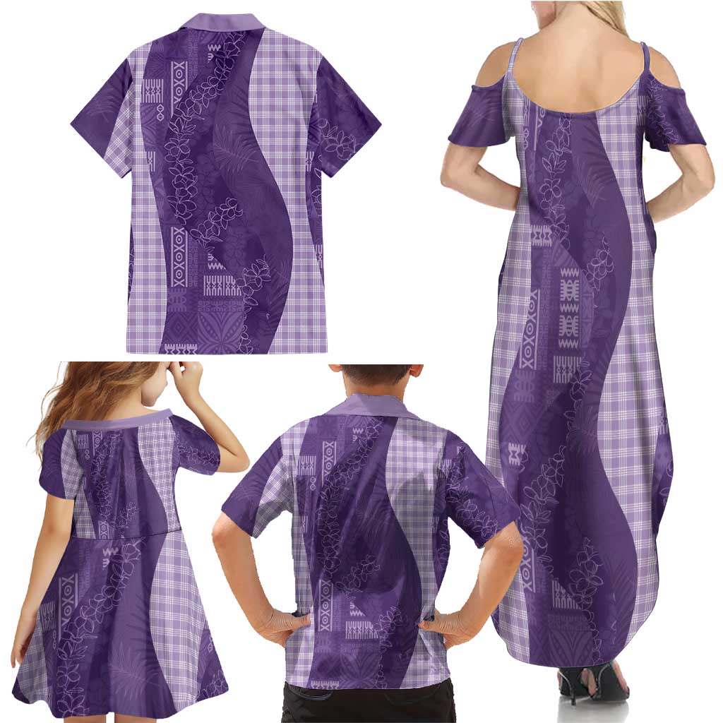 Polynesian Tribal Pattern Patchwork Picturesque Family Matching Summer Maxi Dress and Hawaiian Shirt Deep Violet