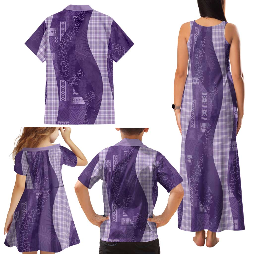 Polynesian Tribal Pattern Patchwork Picturesque Family Matching Tank Maxi Dress and Hawaiian Shirt Deep Violet