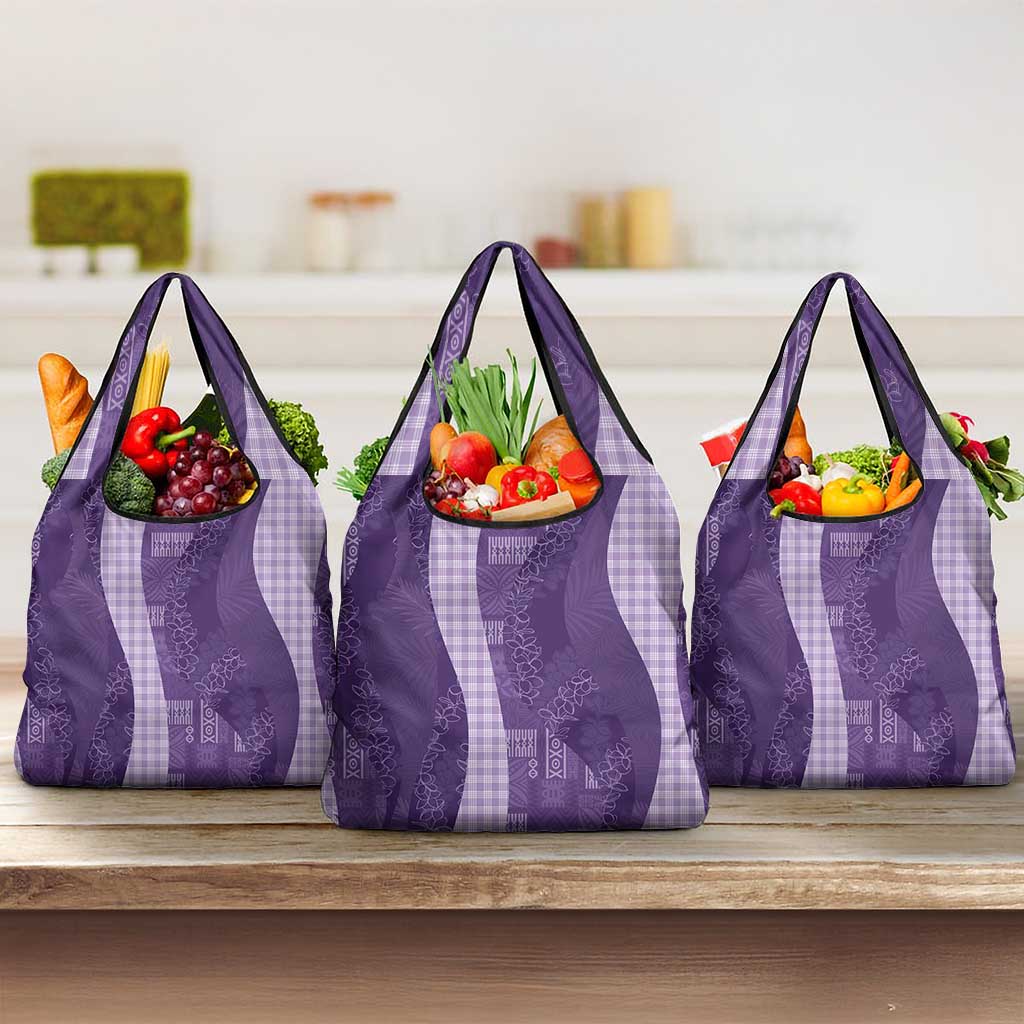 Polynesian Tribal Pattern Patchwork Picturesque Grocery Bag Deep Violet
