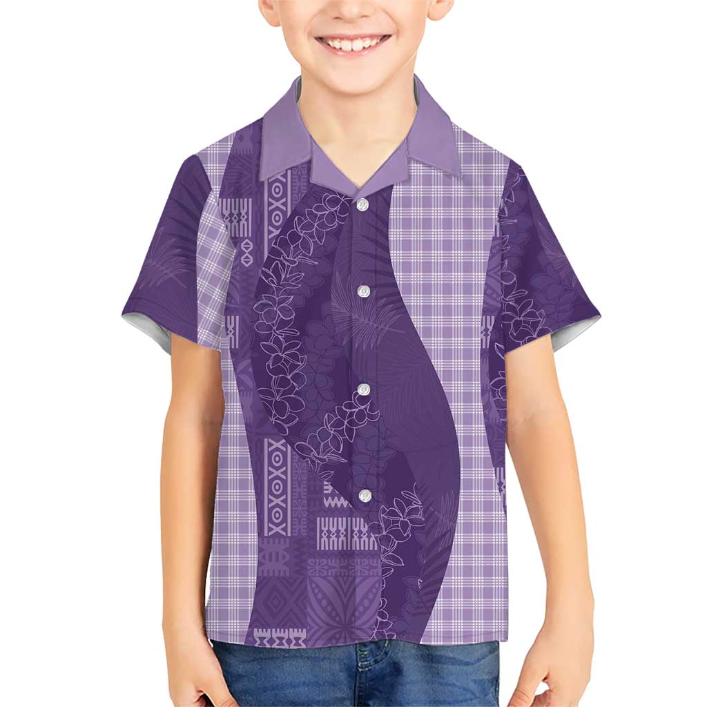 Polynesian Tribal Pattern Patchwork Picturesque Kid Hawaiian Shirt Deep Violet