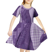 Polynesian Tribal Pattern Patchwork Picturesque Kid Short Sleeve Dress Deep Violet