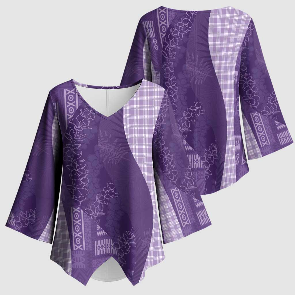 Polynesian Tribal Pattern Patchwork Picturesque Kimono Sleeve Blouse Deep Violet