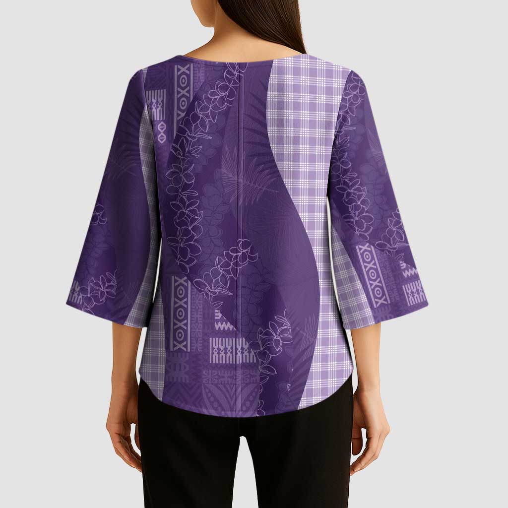 Polynesian Tribal Pattern Patchwork Picturesque Kimono Sleeve Blouse Deep Violet