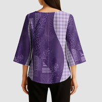 Polynesian Tribal Pattern Patchwork Picturesque Kimono Sleeve Blouse Deep Violet