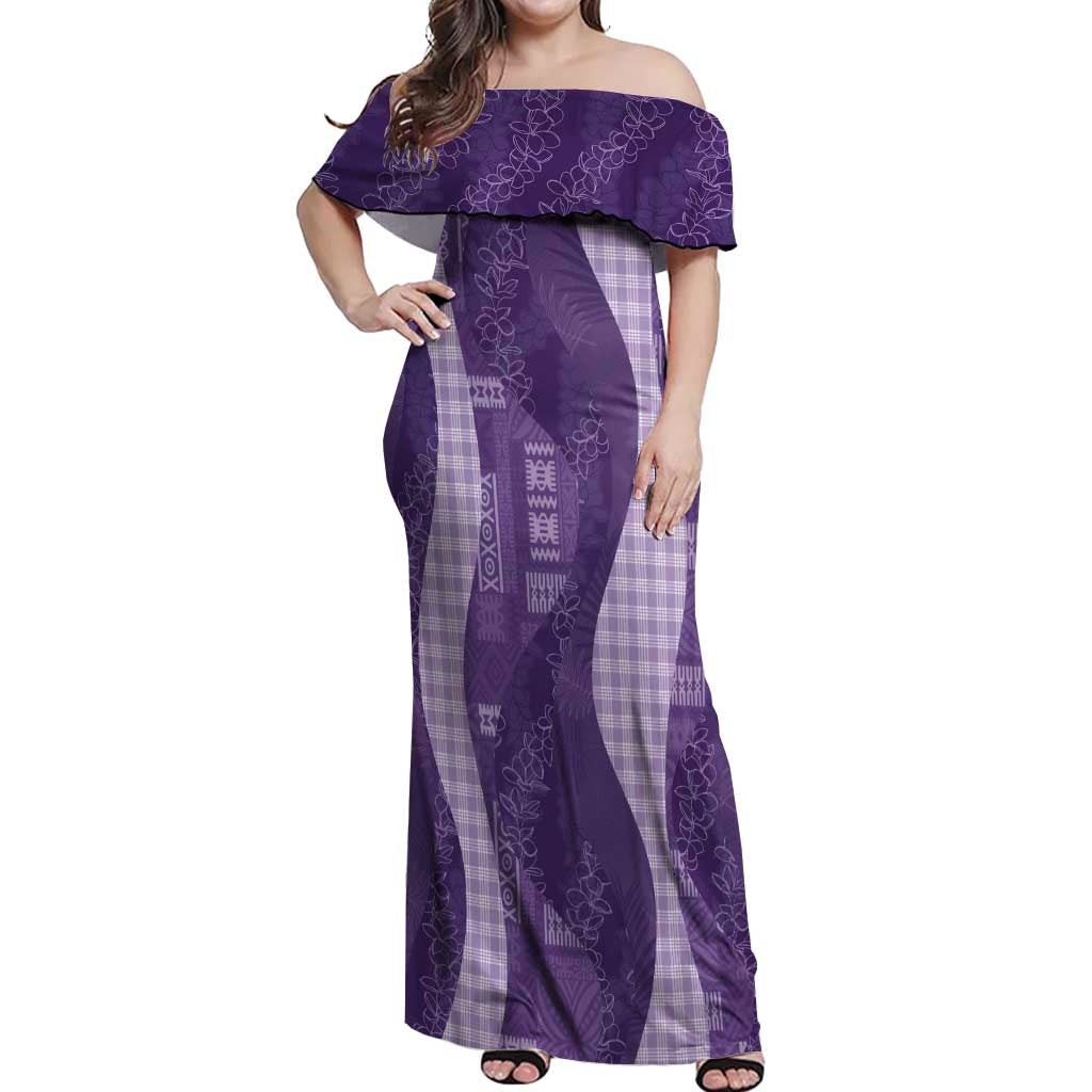 Polynesian Tribal Pattern Patchwork Picturesque Off Shoulder Maxi Dress Deep Violet