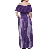 Polynesian Tribal Pattern Patchwork Picturesque Off Shoulder Maxi Dress Deep Violet