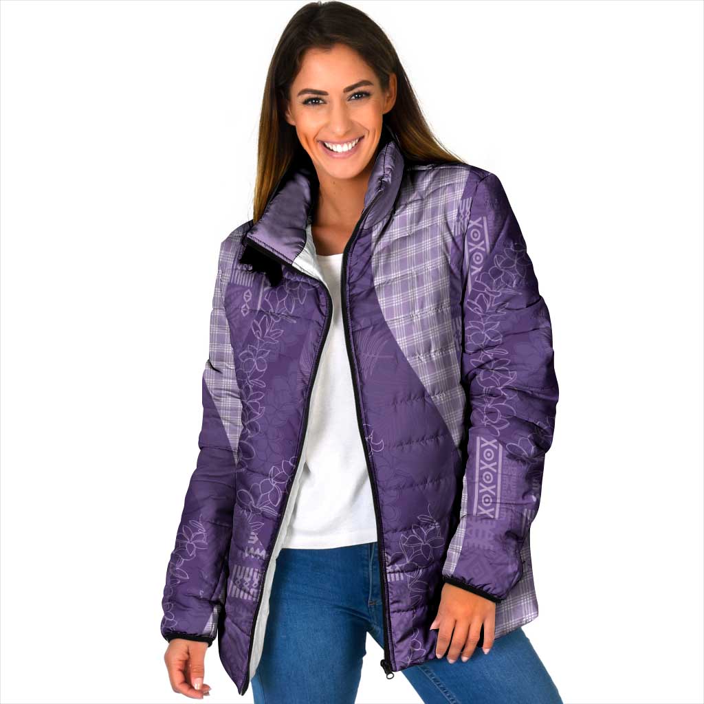 Polynesian Tribal Pattern Patchwork Picturesque Padded Jacket Deep Violet