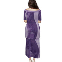 Polynesian Tribal Pattern Patchwork Picturesque Puletasi Deep Violet
