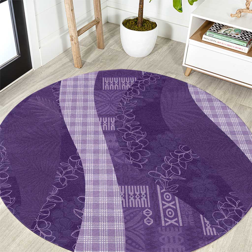 Polynesian Tribal Pattern Patchwork Picturesque Round Carpet Deep Violet