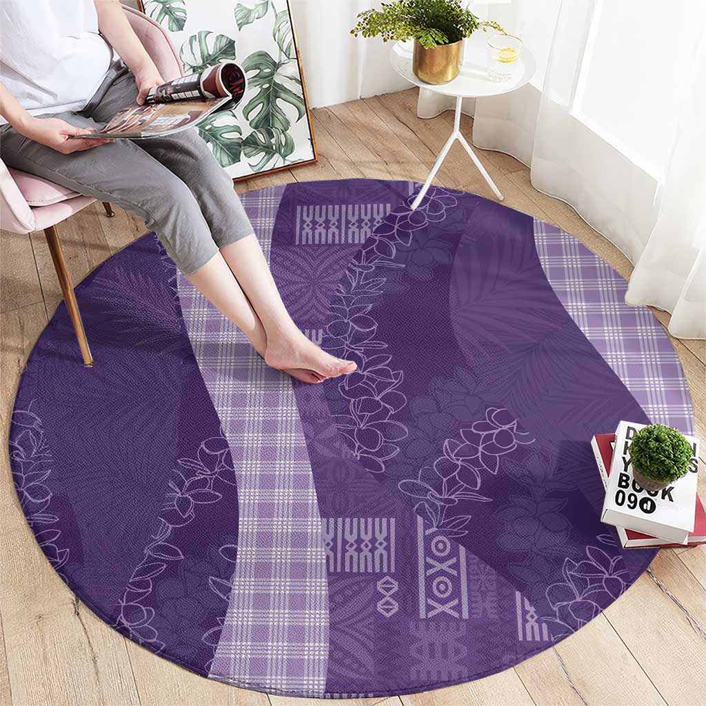 Polynesian Tribal Pattern Patchwork Picturesque Round Carpet Deep Violet