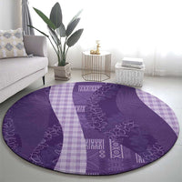 Polynesian Tribal Pattern Patchwork Picturesque Round Carpet Deep Violet