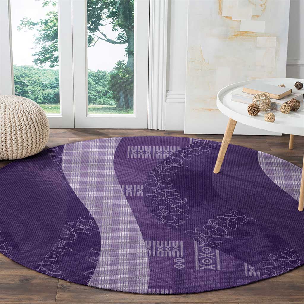 Polynesian Tribal Pattern Patchwork Picturesque Round Carpet Deep Violet