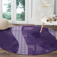 Polynesian Tribal Pattern Patchwork Picturesque Round Carpet Deep Violet