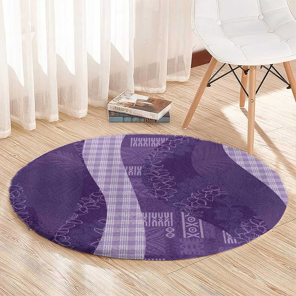 Polynesian Tribal Pattern Patchwork Picturesque Round Carpet Deep Violet
