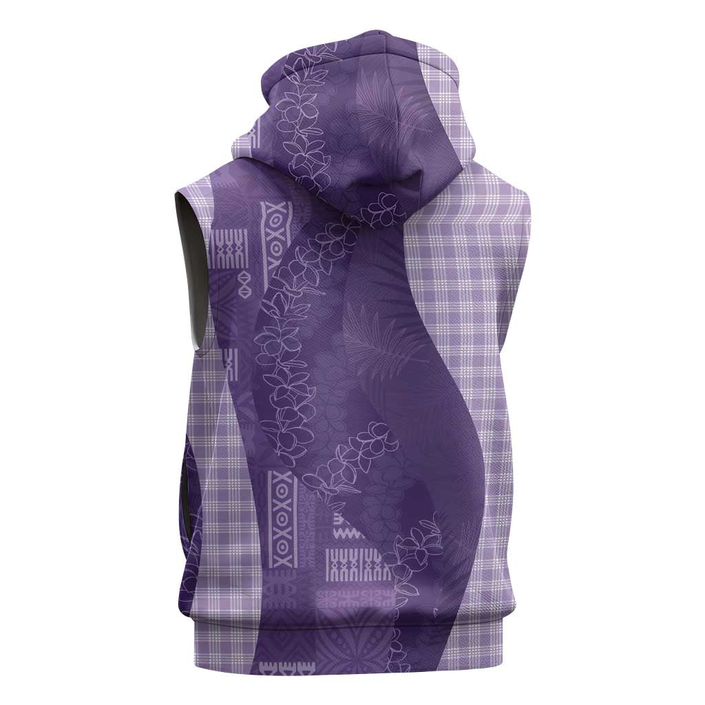 Polynesian Tribal Pattern Patchwork Picturesque Sleeveless Hoodie Deep Violet