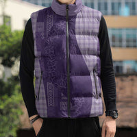 Polynesian Tribal Pattern Patchwork Picturesque Sleeveless Puffer Jacket Deep Violet