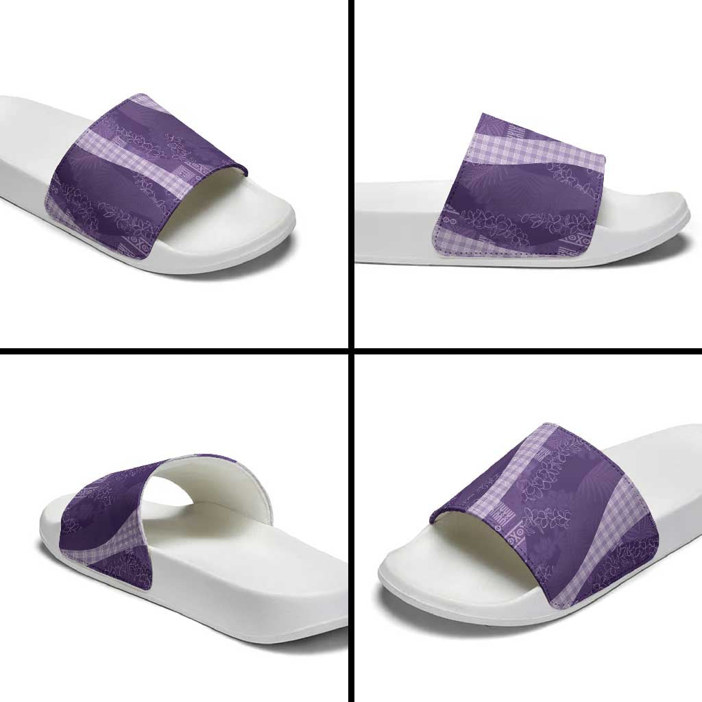 Polynesian Tribal Pattern Patchwork Picturesque Slide Sandals Deep Violet