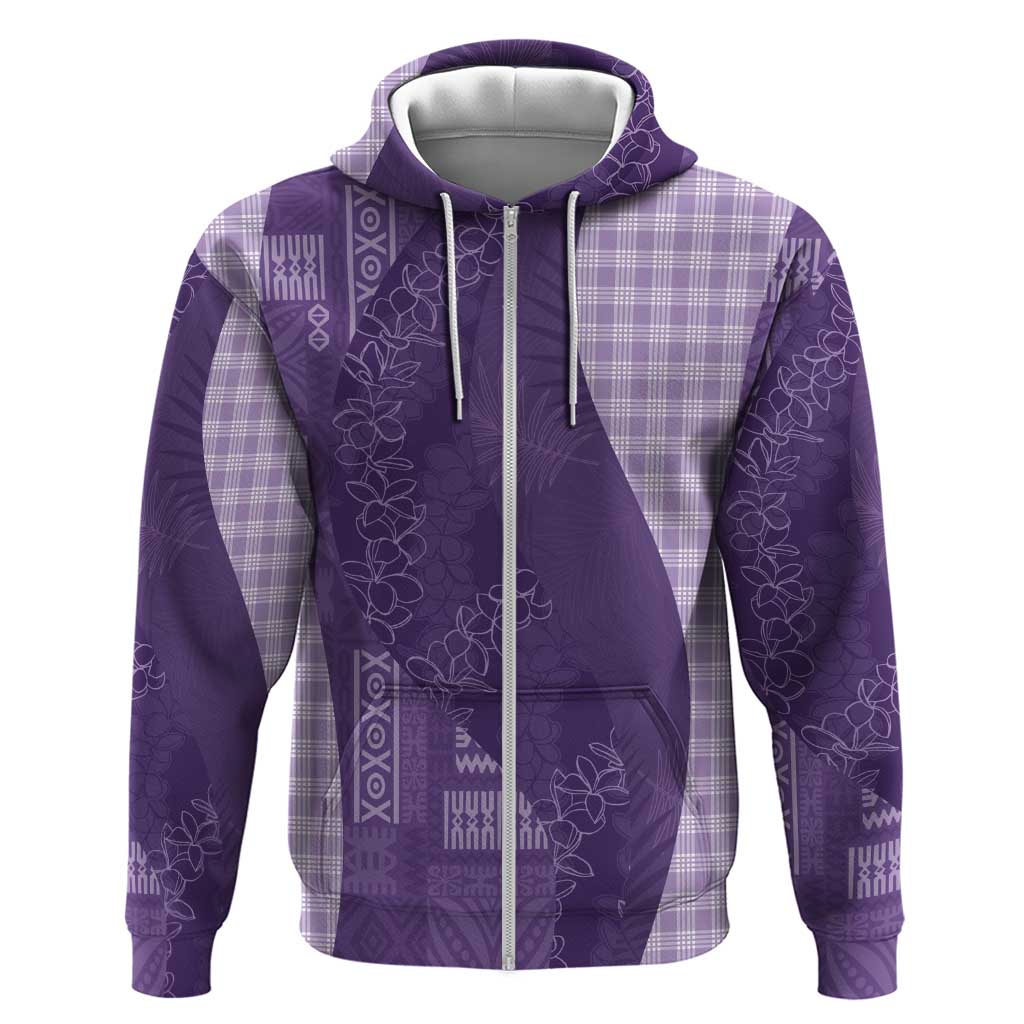 Polynesian Tribal Pattern Patchwork Picturesque Zip Hoodie Deep Violet