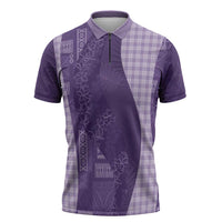 Polynesian Tribal Pattern Patchwork Picturesque Zipper Polo Shirt Deep Violet