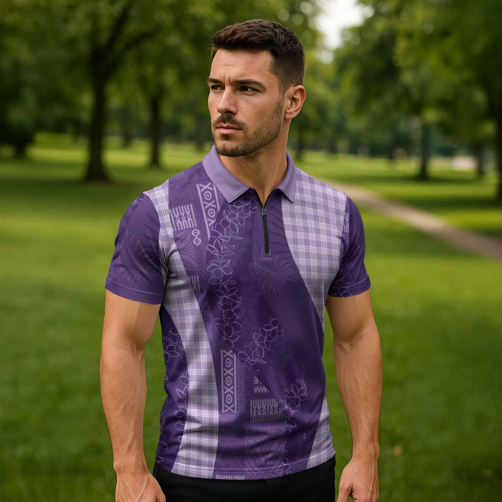 Polynesian Tribal Pattern Patchwork Picturesque Zipper Polo Shirt Deep Violet