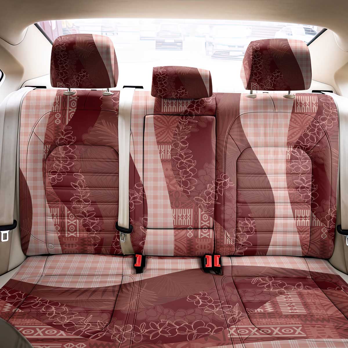Polynesian Tribal Pattern Patchwork Picturesque Back Car Seat Cover Crimson