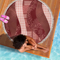 Polynesian Tribal Pattern Patchwork Picturesque Beach Blanket Crimson