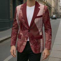 Polynesian Tribal Pattern Patchwork Picturesque Blazer Crimson