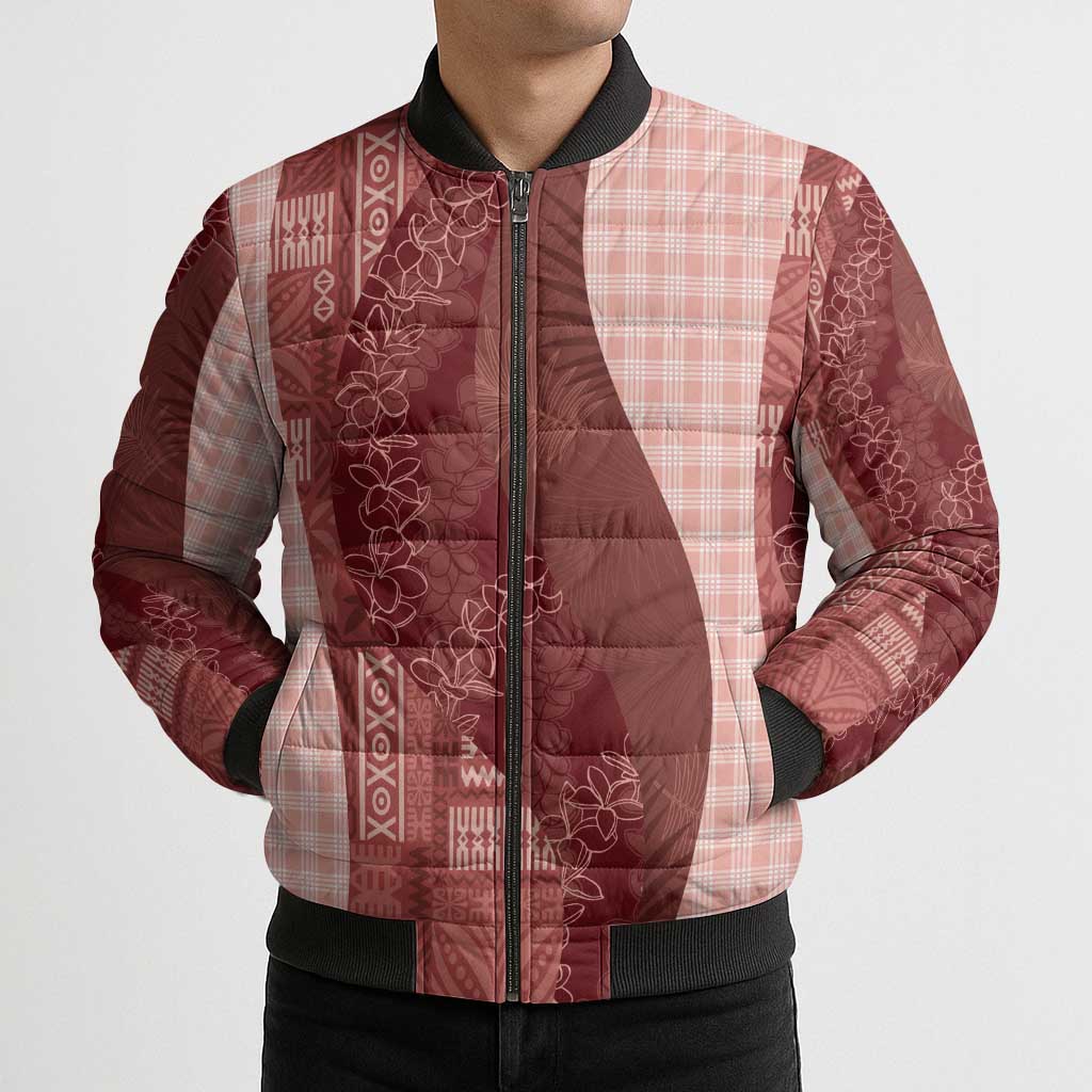 Polynesian Tribal Pattern Patchwork Picturesque Bomber Puffer Jacket Crimson