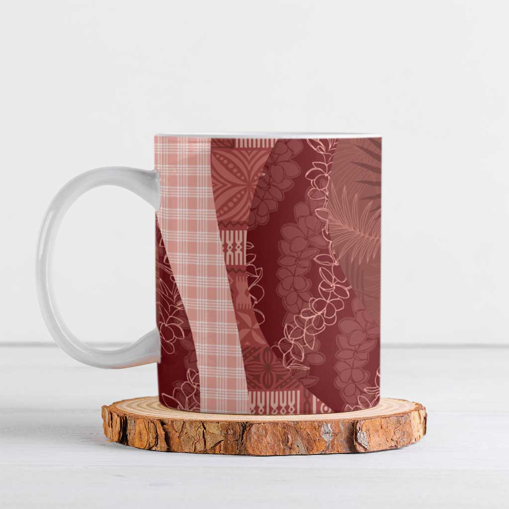 Polynesian Tribal Pattern Patchwork Picturesque Ceramic Mug Crimson