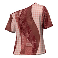 Polynesian Tribal Pattern Patchwork Picturesque Cross Shoulder Shirt Crimson