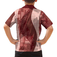 Polynesian Tribal Pattern Patchwork Picturesque Family Matching Long Sleeve Bodycon Dress and Hawaiian Shirt Crimson