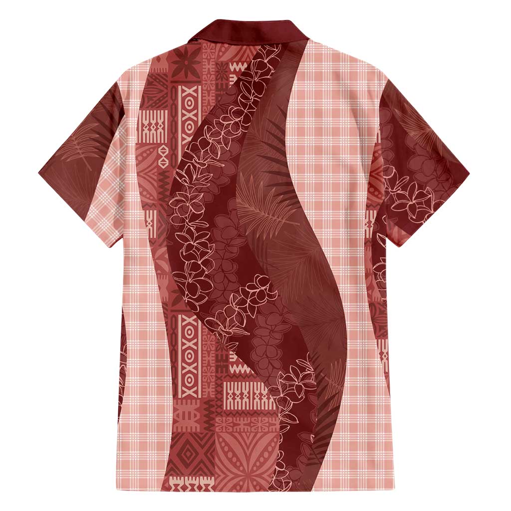 Polynesian Tribal Pattern Patchwork Picturesque Family Matching Off The Shoulder Long Sleeve Dress and Hawaiian Shirt Crimson