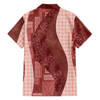 Polynesian Tribal Pattern Patchwork Picturesque Family Matching Off The Shoulder Long Sleeve Dress and Hawaiian Shirt Crimson