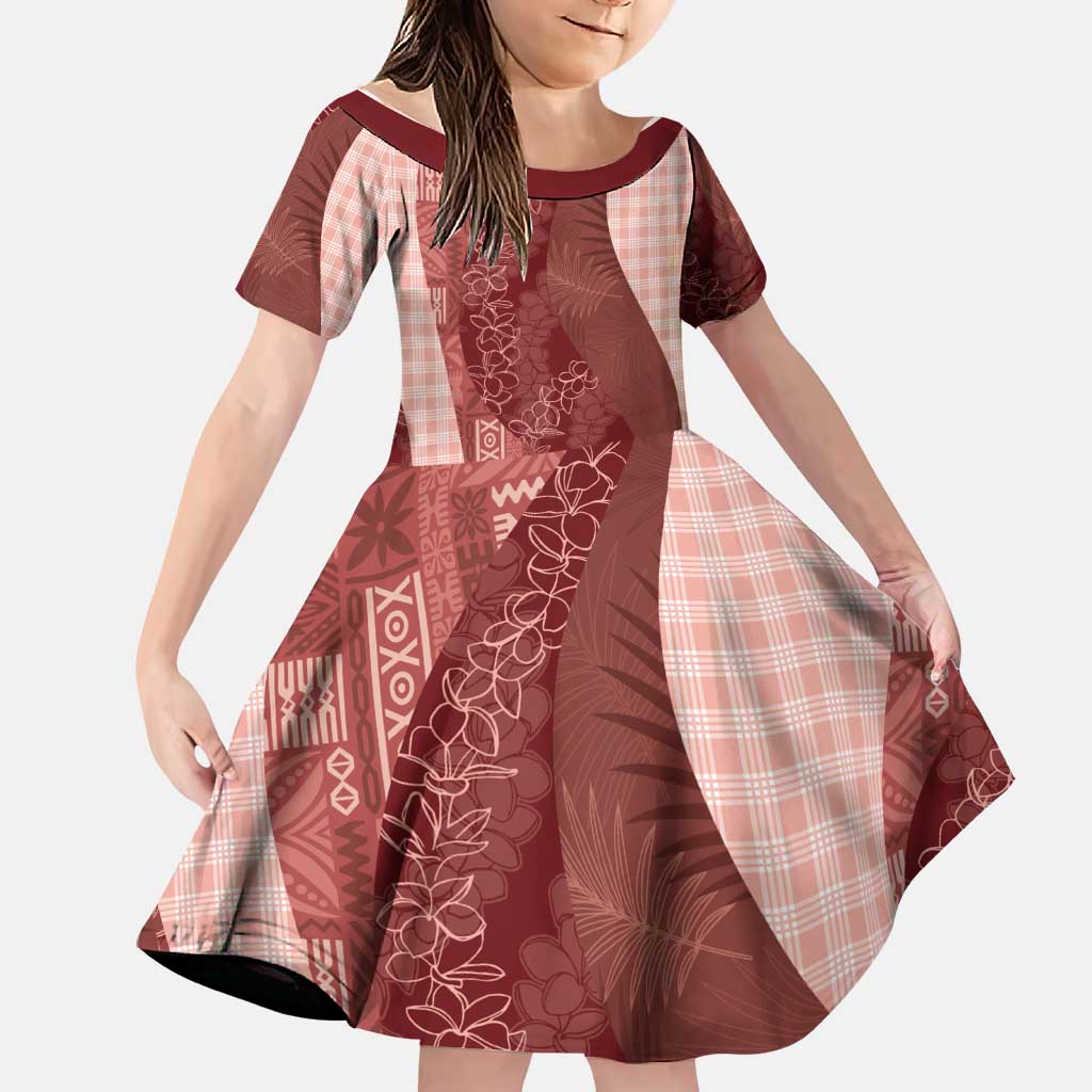 Polynesian Tribal Pattern Patchwork Picturesque Family Matching Off Shoulder Maxi Dress and Hawaiian Shirt Crimson