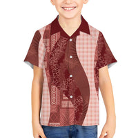 Polynesian Tribal Pattern Patchwork Picturesque Family Matching Off Shoulder Maxi Dress and Hawaiian Shirt Crimson