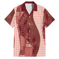 Polynesian Tribal Pattern Patchwork Picturesque Family Matching Off Shoulder Short Dress and Hawaiian Shirt Crimson