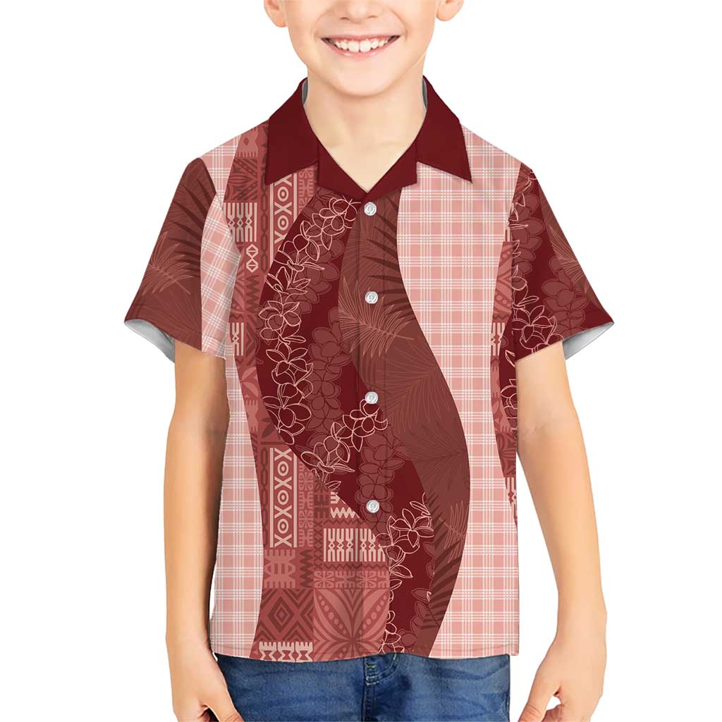Polynesian Tribal Pattern Patchwork Picturesque Family Matching Short Sleeve Bodycon Dress and Hawaiian Shirt Crimson