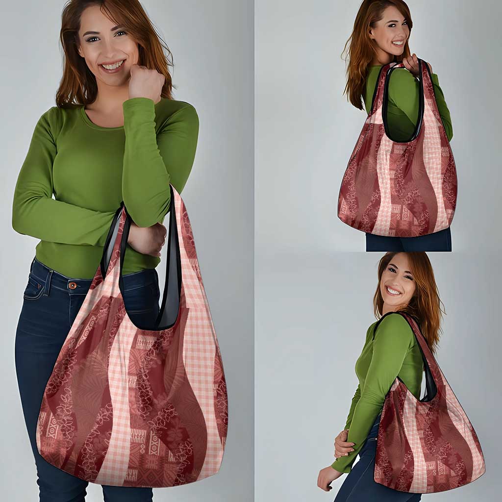Polynesian Tribal Pattern Patchwork Picturesque Grocery Bag Crimson